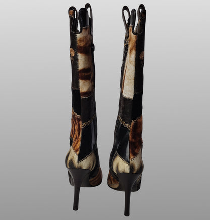 Roberto Cavalli Signature Pony Hair Calfskin Jaguar Print Boots 36 with Box