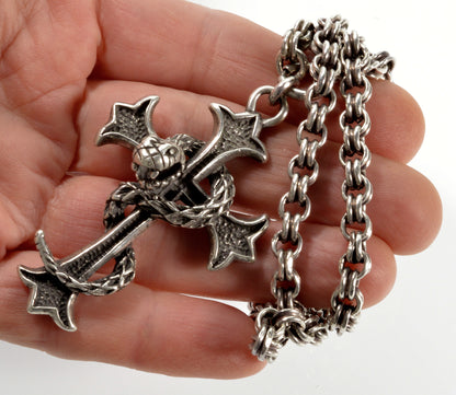 Italian Milor Gothic Sterling Cross Snake Pendant Chain Necklace Signed