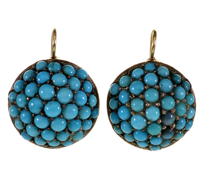 Antique Victorian Natural Turquoise 14K Gold Earrings C.1860