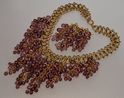 Miriam Haskell Purple Poured Glass Waterfall Necklace Brooch Set C.1930 003881