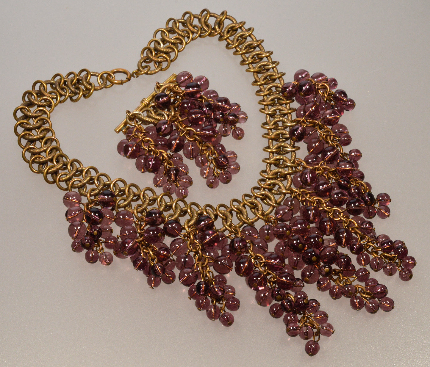 Miriam Haskell Purple Poured Glass Waterfall Necklace Brooch Set C.1930 003881