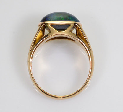 Art Deco Black Opal 14K Gold Solitaire Ring Size 5 1/2 C.1930