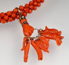 Georgian 9K Gold Carved Red Coral Hand Fist Pendant Bead Necklace