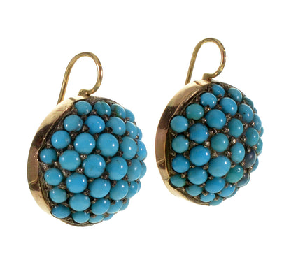 Antique Victorian Natural Turquoise 14K Gold Earrings C.1860