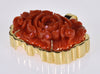 Estate 18K Gold Red Coral Pendant Carved Chrysanthemum C.1970