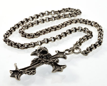 Italian Milor Gothic Sterling Cross Snake Pendant Chain Necklace Signed