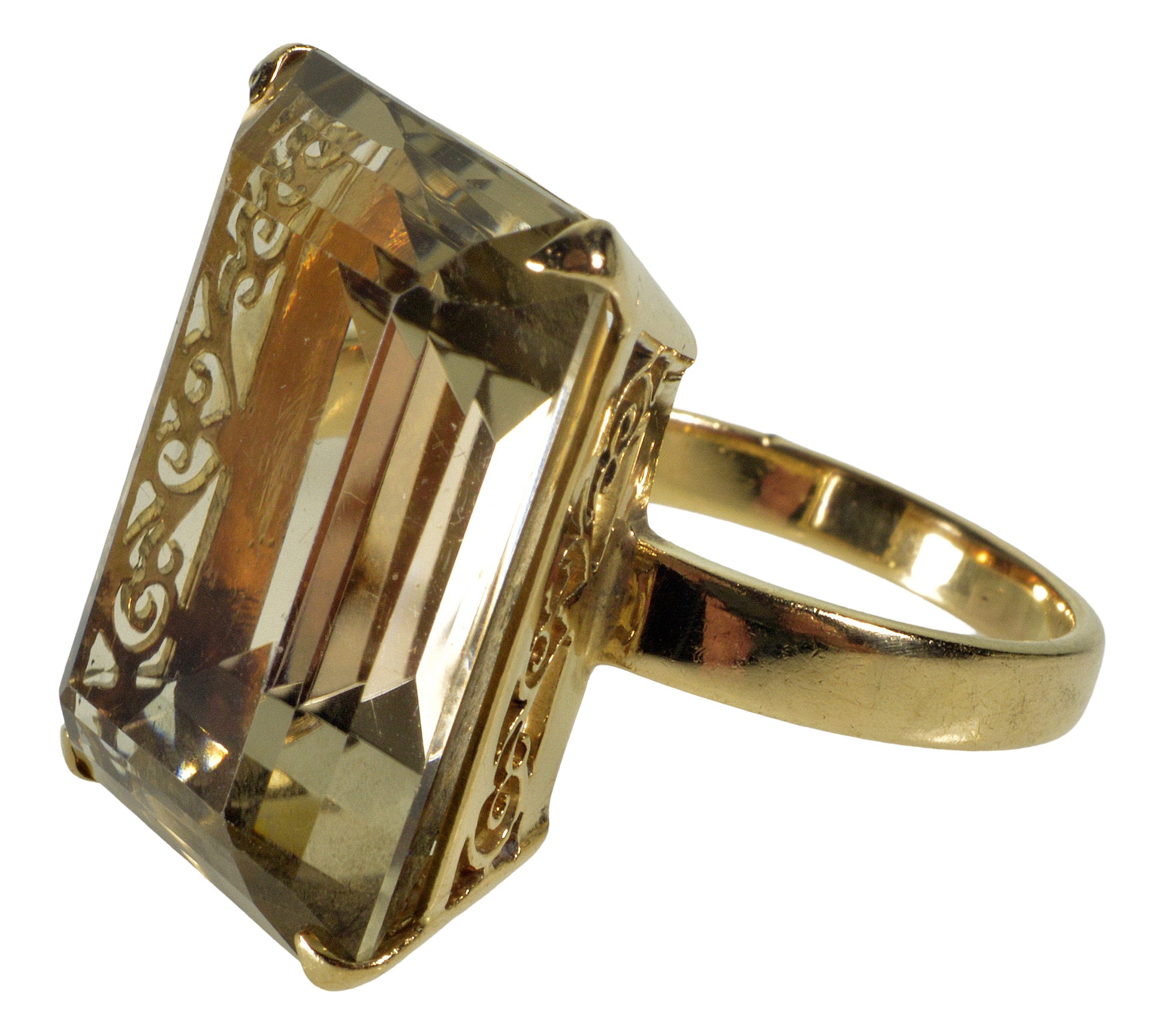 Retro 18K Gold Citrine Cocktail Ring Size 8 1/2