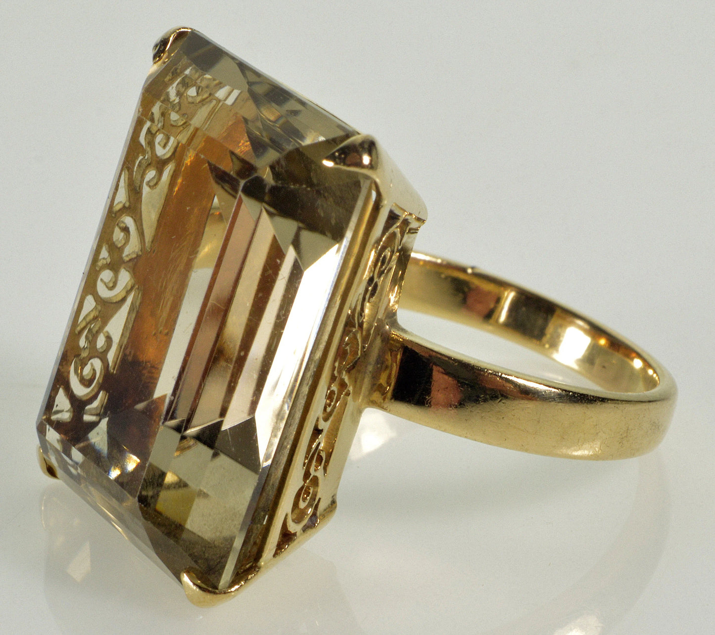 Retro 18K Gold Citrine Cocktail Ring Size 8 1/2