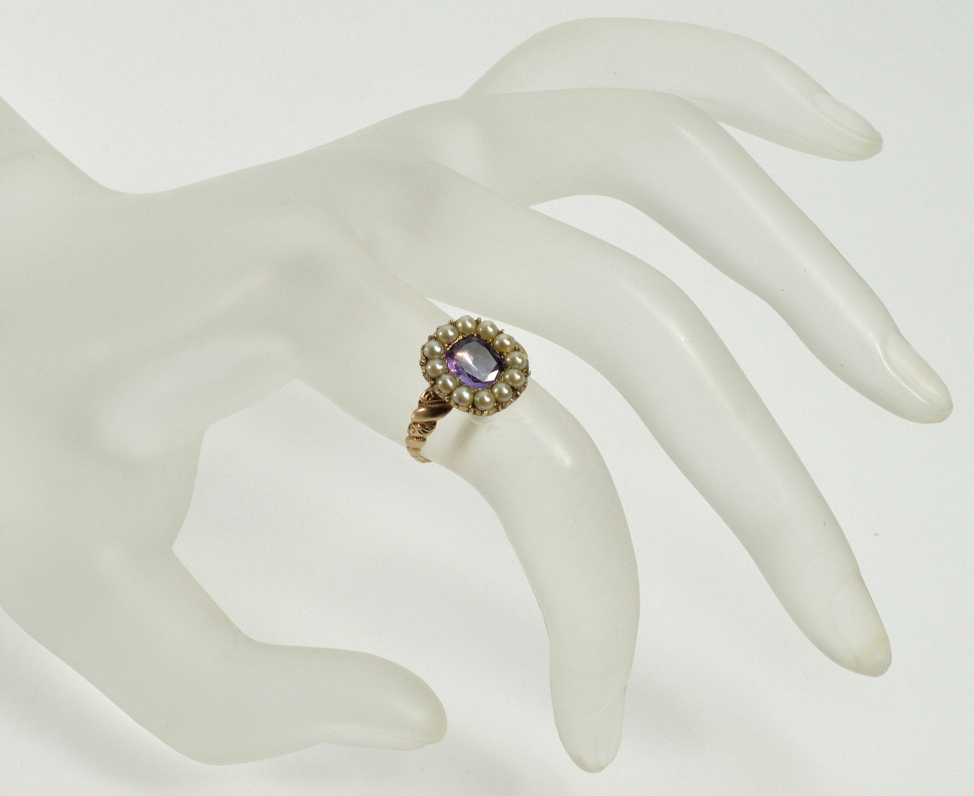 Antique Georgian 9K Gold Pearl Amethyst Conversion Ring C.1820 Size 5 1/2