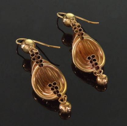 Antique Victorian 9K Gold Wreath Earrings C.1880