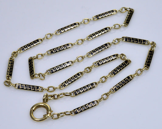 Antique Art Deco 14K Gold Enamel Bar Chain Necklace C.1920