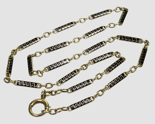 Antique Art Deco 14K Gold Enamel Bar Chain Necklace C.1920