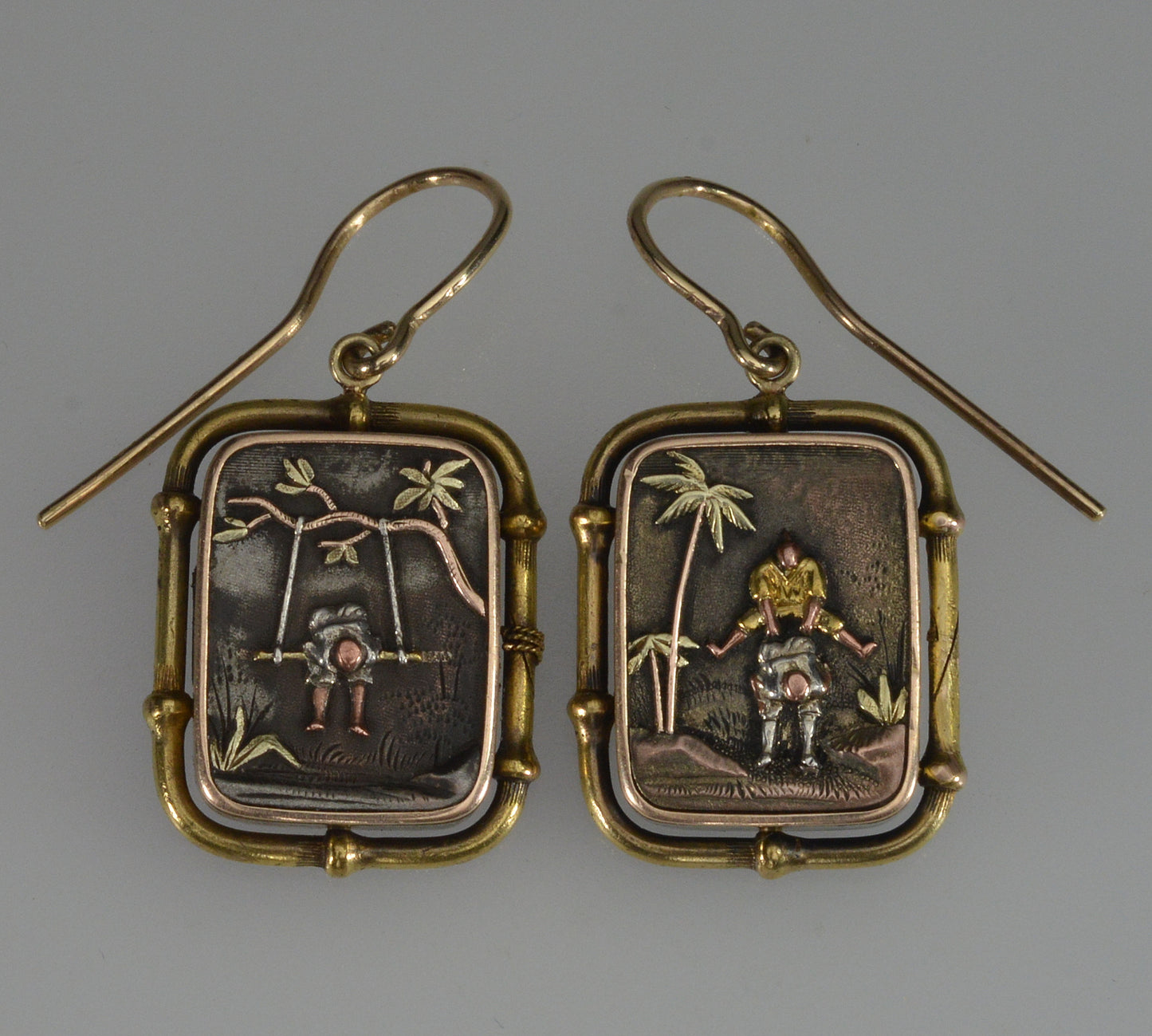 Antique Japanese Shakudo Mixed Metal Earrings C.1890 004090