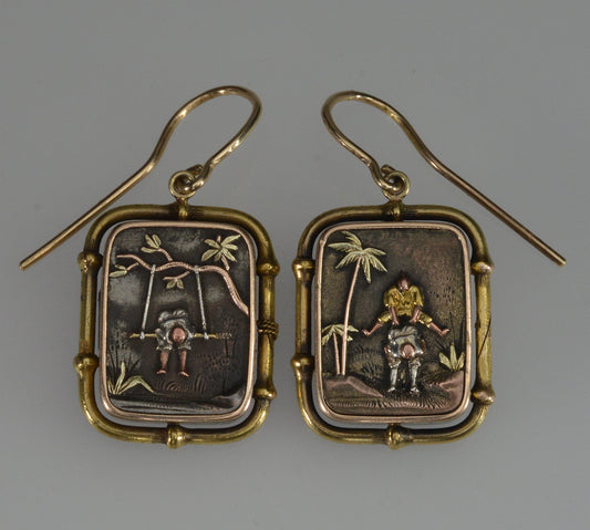 Antique Japanese Shakudo Mixed Metal Earrings C.1890 004090