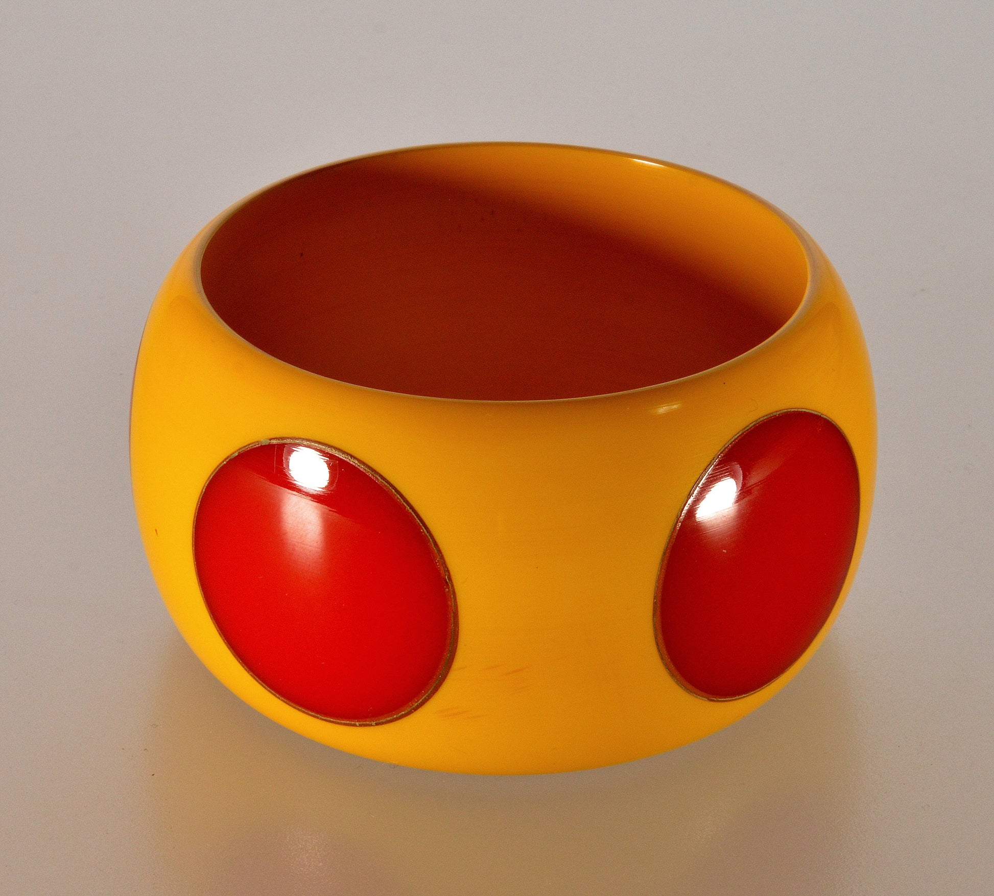 Art Deco Bakelite 5 Inlay Dots Extra Wide Bangle Bracelet C.1930