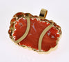 Estate 18K Gold Red Coral Pendant Carved Chrysanthemum C.1970