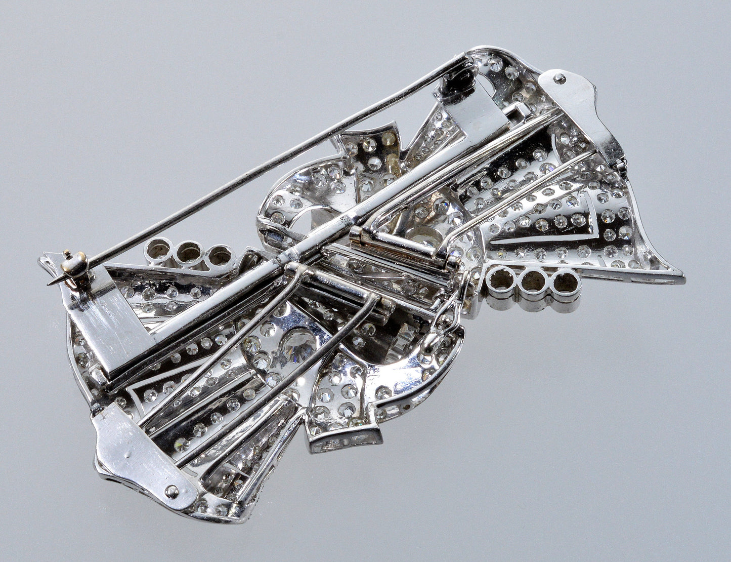 Antique Art Deco French Platinum Diamond Duette brooch Fur Clip C.1920