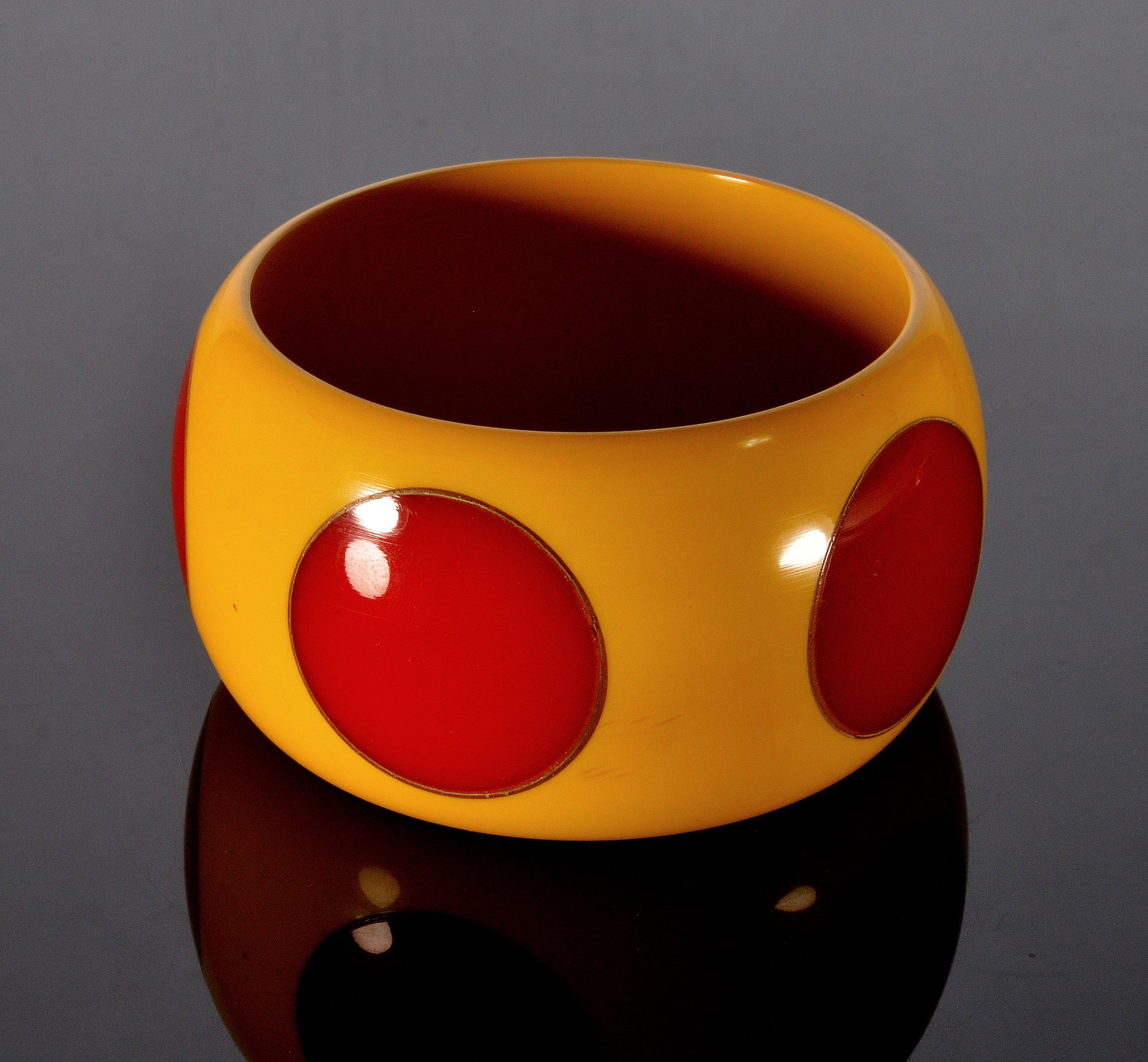 Art Deco Bakelite 5 Inlay Dots Extra Wide Bangle Bracelet C.1930