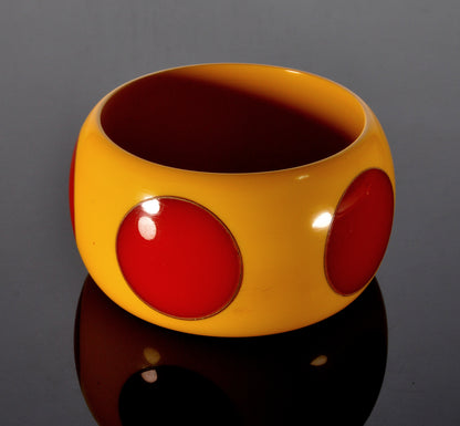 Art Deco Bakelite 5 Inlay Dots Extra Wide Bangle Bracelet C.1930