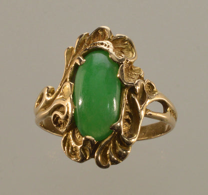 Art Nouveau Walton & Co 14K Gold Jadeite Jade Ring C.1900