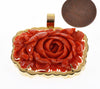 Estate 18K Gold Red Coral Pendant Carved Chrysanthemum C.1970