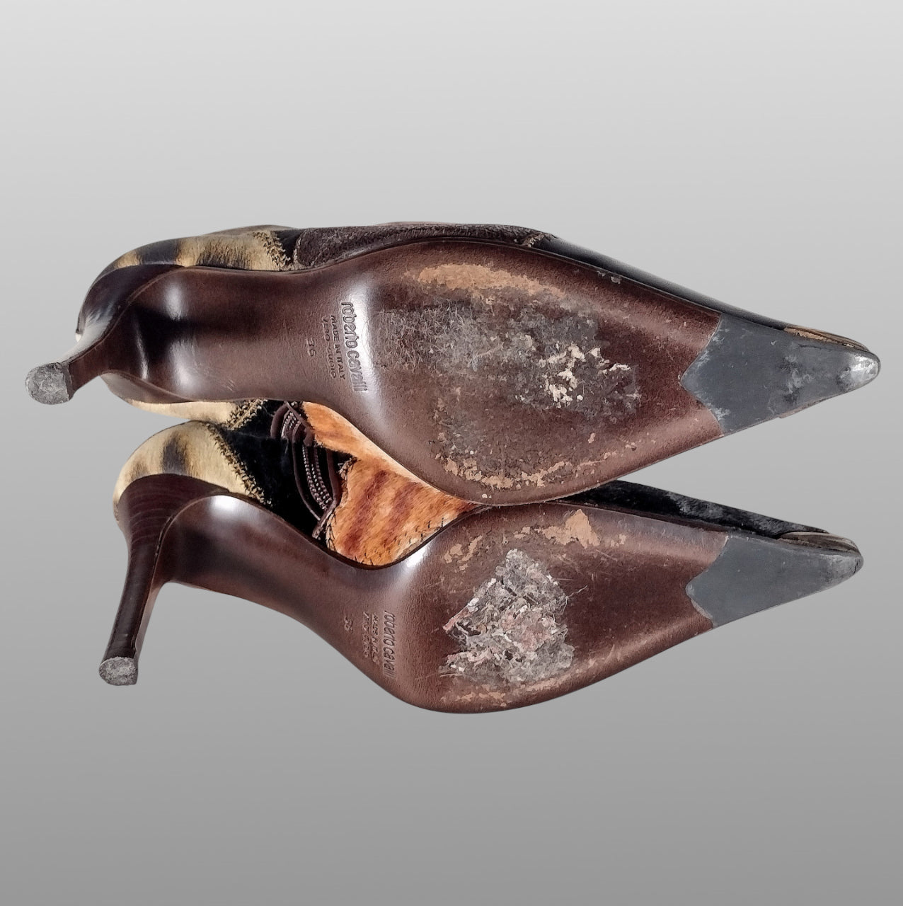 Roberto Cavalli Signature Pony Hair Calfskin Jaguar Print Boots 36 with Box