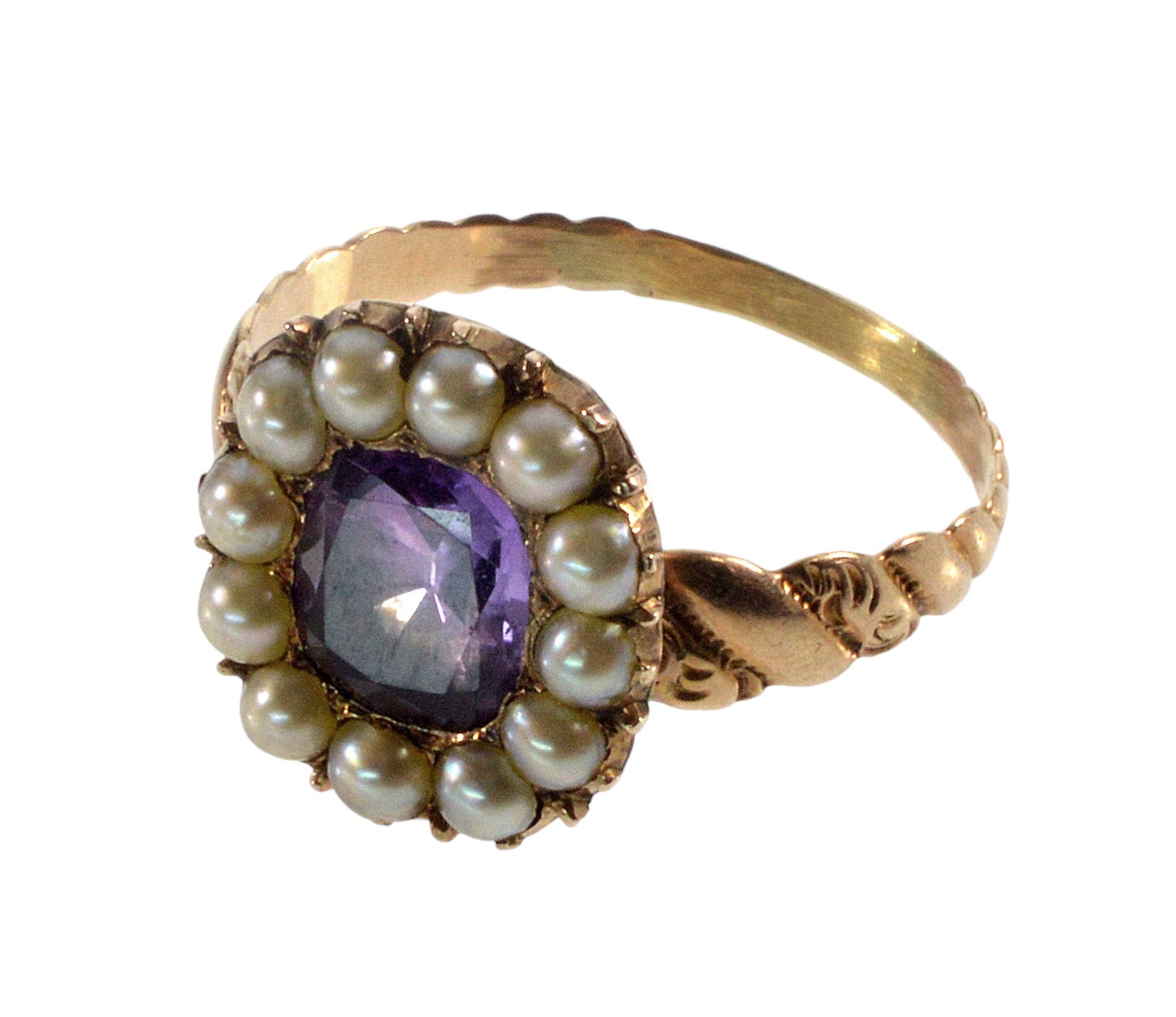 Antique Georgian 9K Gold Pearl Amethyst Conversion Ring C.1820 Size 5 1/2