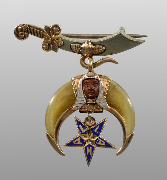 Antique Masonic Egyptian Revival Pin 10K Gold Sterling Enamel Pin C.1900