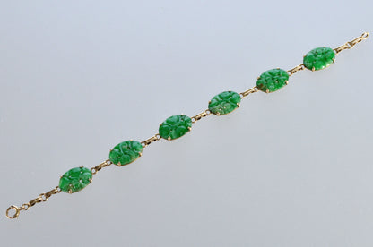 Antique Art Deco Jadeite Jade 14K Gold Link Bracelet C.1920