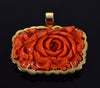 Estate 18K Gold Red Coral Pendant Carved Chrysanthemum C.1970