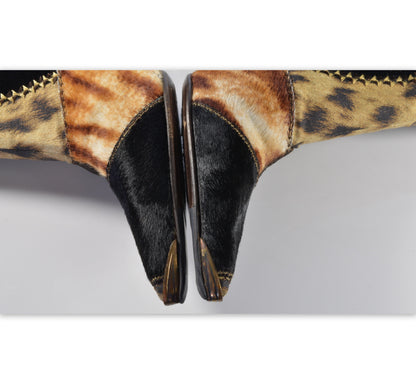 Roberto Cavalli Signature Pony Hair Calfskin Jaguar Print Boots 36 with Box