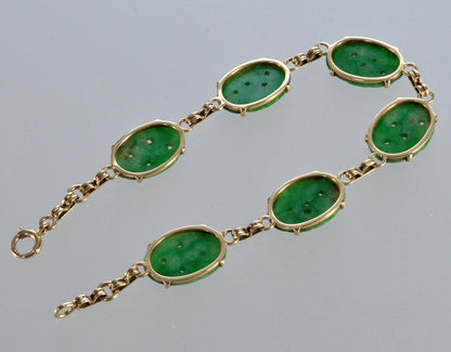 Antique Art Deco Jadeite Jade 14K Gold Link Bracelet C.1920