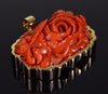 Estate 18K Gold Red Coral Pendant Carved Chrysanthemum C.1970