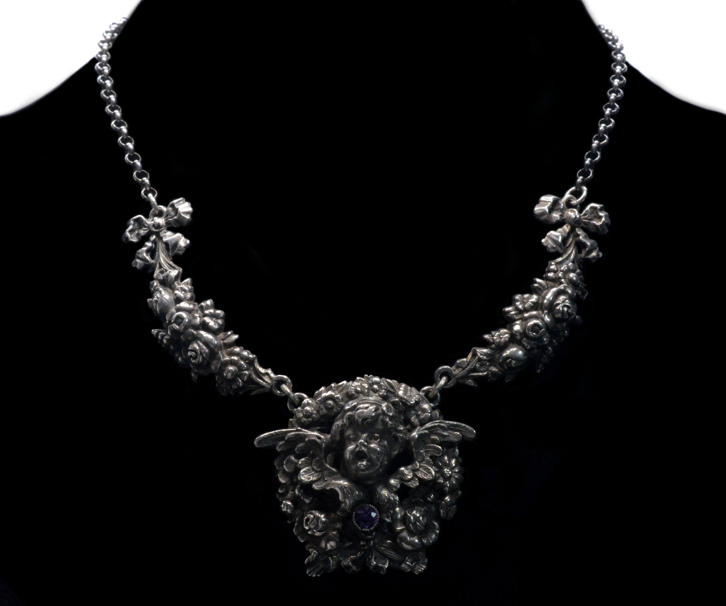 Antique Art Nouveau W. Kerr Sterling Cherub Necklace C.1900