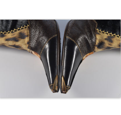 Roberto Cavalli Signature Pony Hair Calfskin Jaguar Print Boots 36 with Box