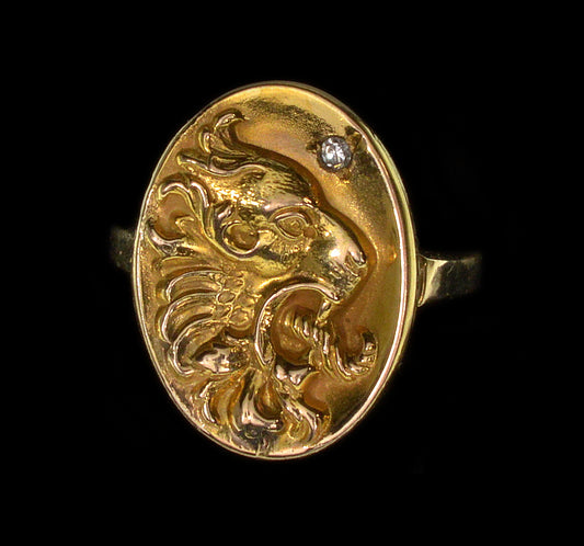 Art Nouveau 14K Gold Lion's Head Ring C.1900 Conversion