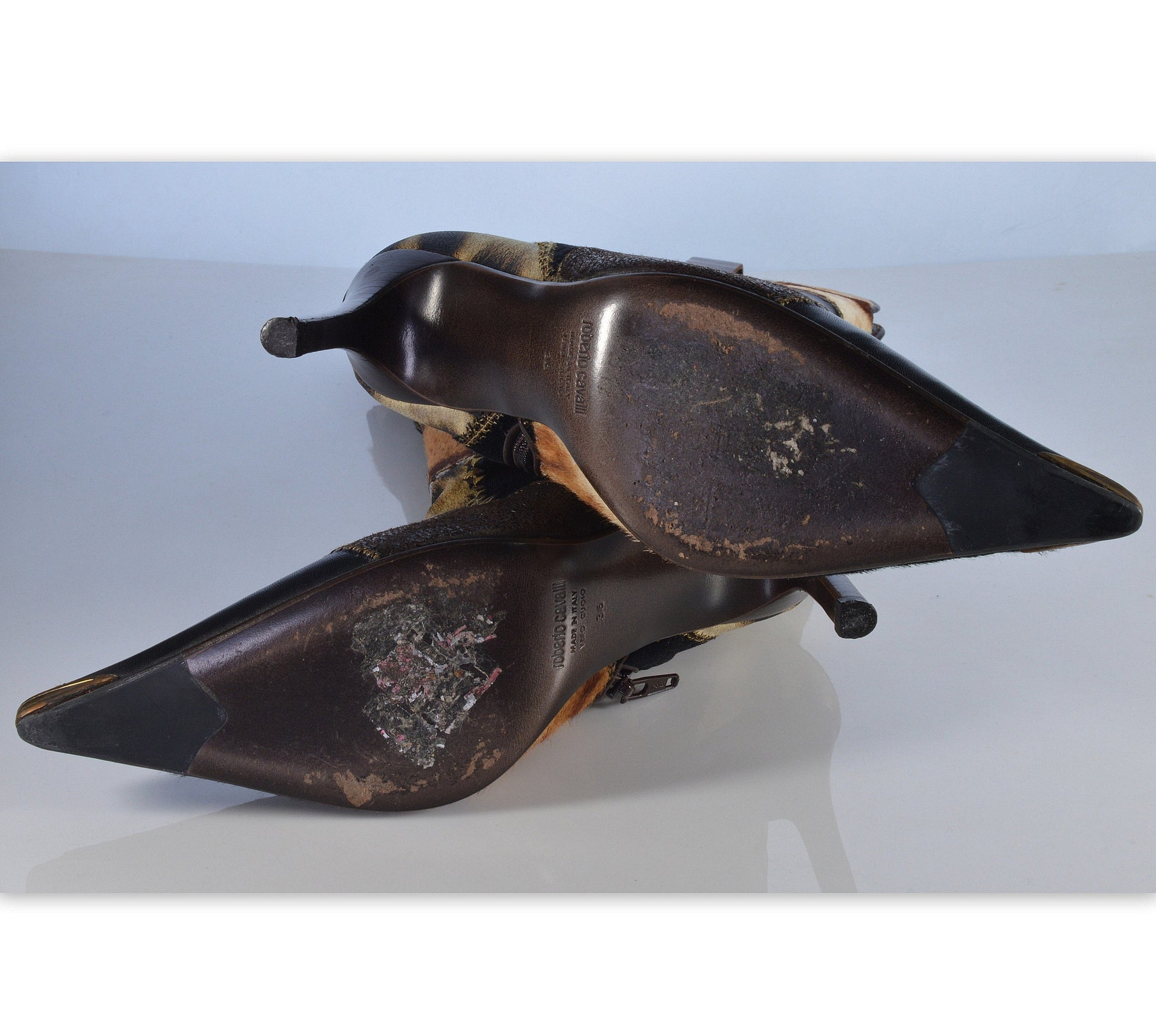 Roberto Cavalli Signature Pony Hair Calfskin Jaguar Print Boots 36 with Box