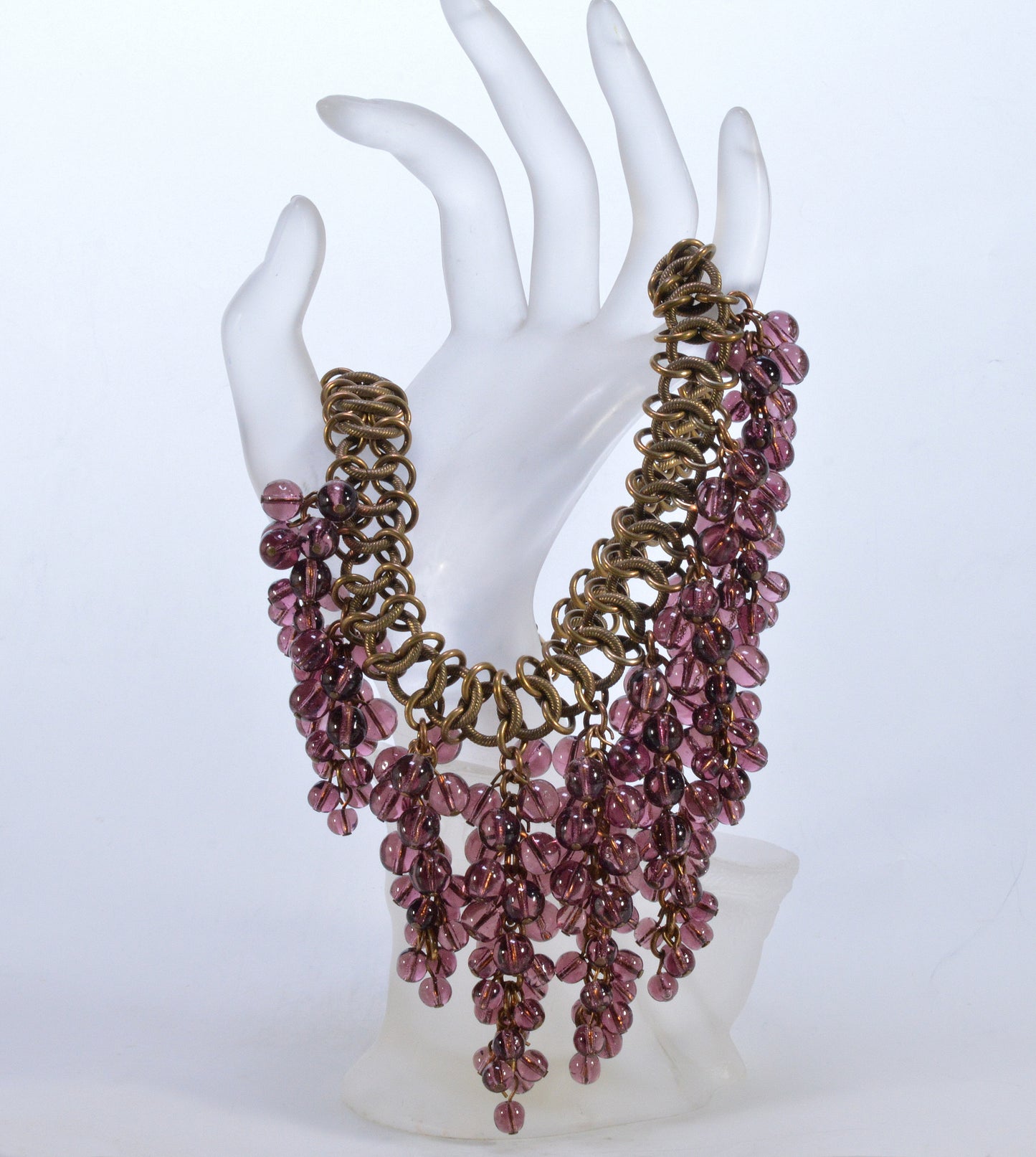 Miriam Haskell Purple Poured Glass Waterfall Necklace Brooch Set C.1930 003881