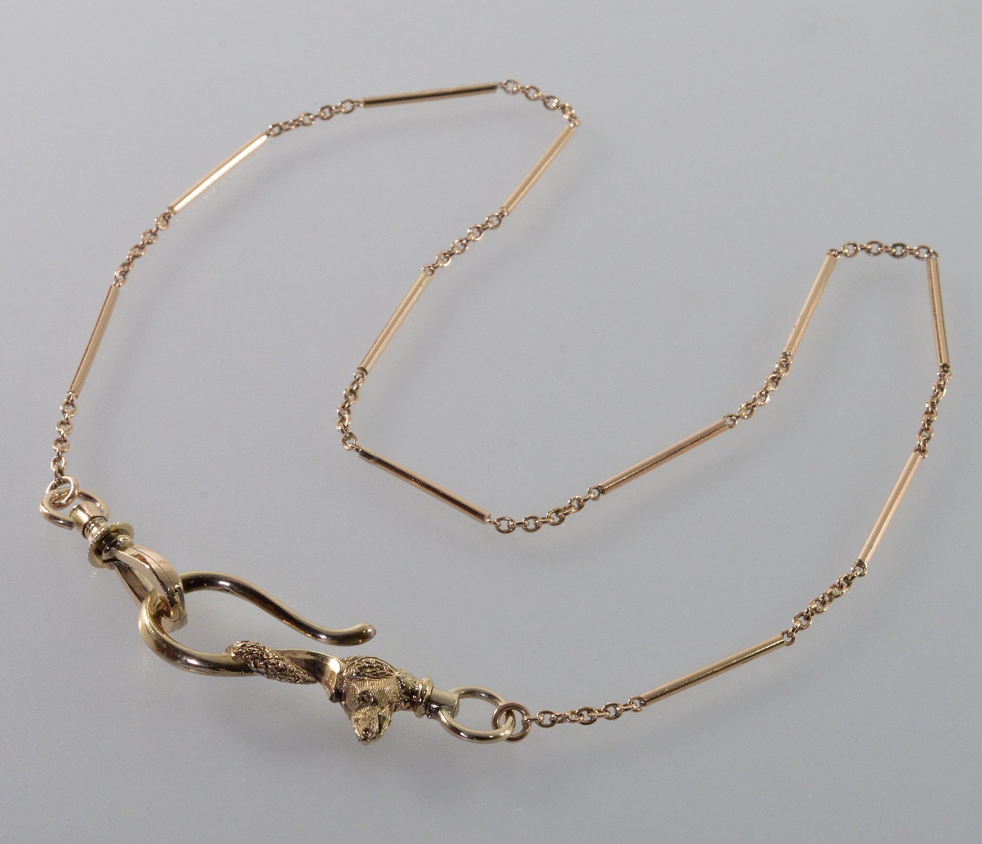 Antique Georgian 10K Gold Dog Figurine Hook Watch Chain Necklace C.1820