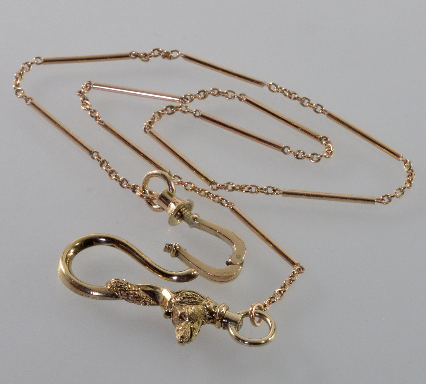 Antique Georgian 10K Gold Dog Figurine Hook Watch Chain Necklace C.1820