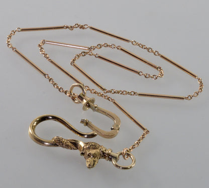Antique Georgian 10K Gold Dog Figurine Hook Watch Chain Necklace C.1820