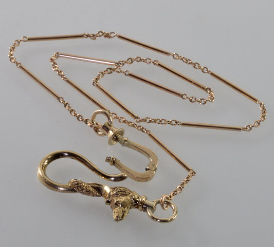 Antique Georgian 10K Gold Dog Figurine Hook Watch Chain Necklace C.1820