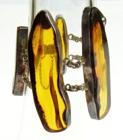 Vintage Designer’s Modernist Chunky Amber Sterling Bracelet