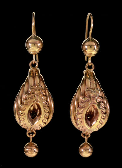 Antique Victorian 9K Gold Wreath Earrings C.1880