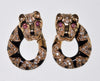Tiger Earrings 14K Gold Diamond Ruby Enamel C.1960