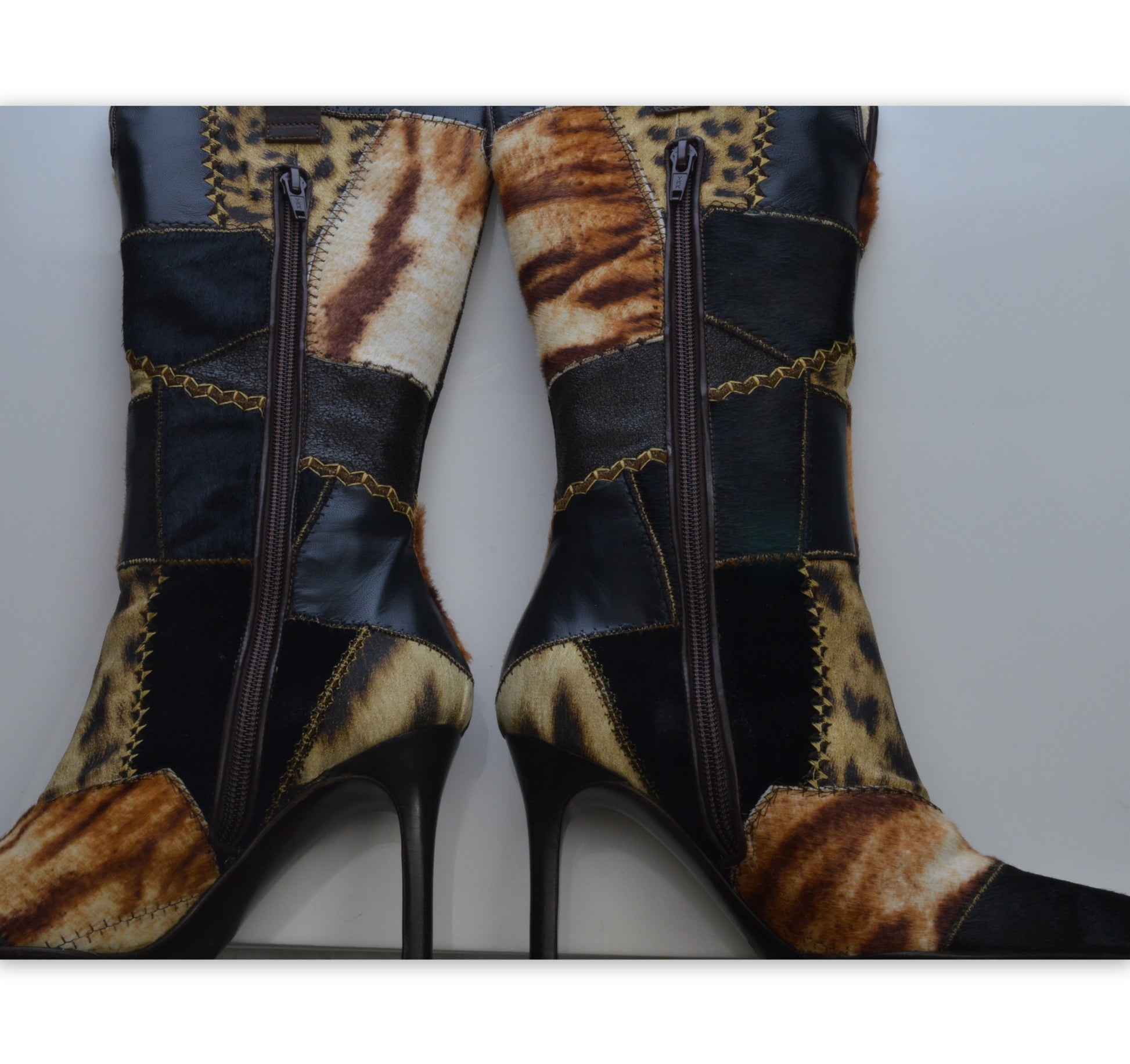 Roberto Cavalli Signature Pony Hair Calfskin Jaguar Print Boots 36 with Box