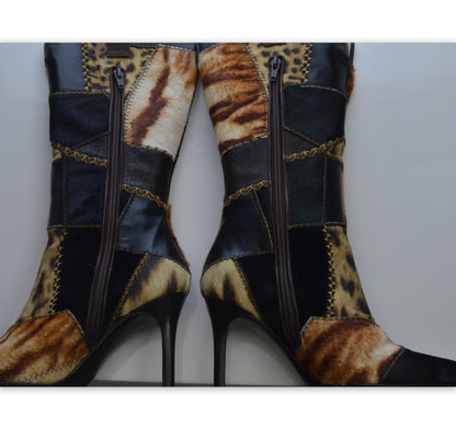 Roberto Cavalli Signature Pony Hair Calfskin Jaguar Print Boots 36 with Box