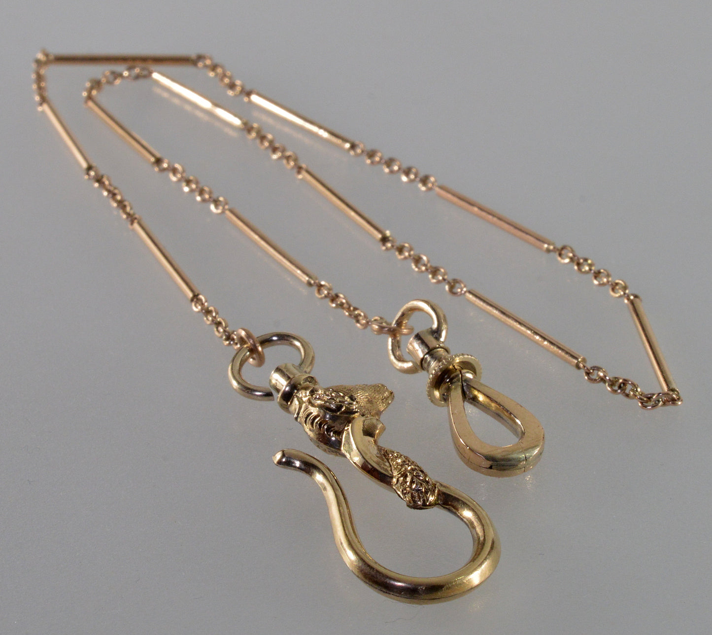 Antique Georgian 10K Gold Dog Figurine Hook Watch Chain Necklace C.1820