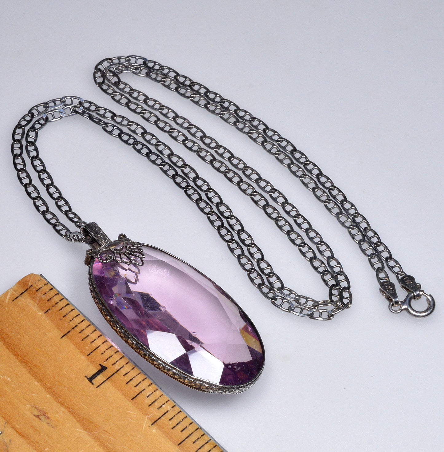 Antique Art Deco Italy Sterling Amethyst Crystal Necklace C.1920