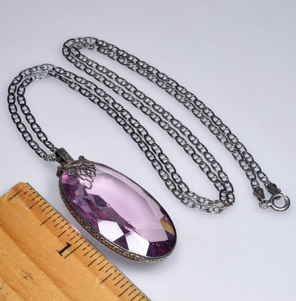Antique Art Deco Italy Sterling Amethyst Crystal Necklace C.1920
